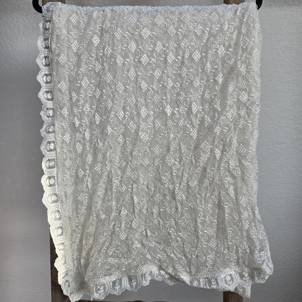 Elegant Cream Chikankari Lace Dupatta